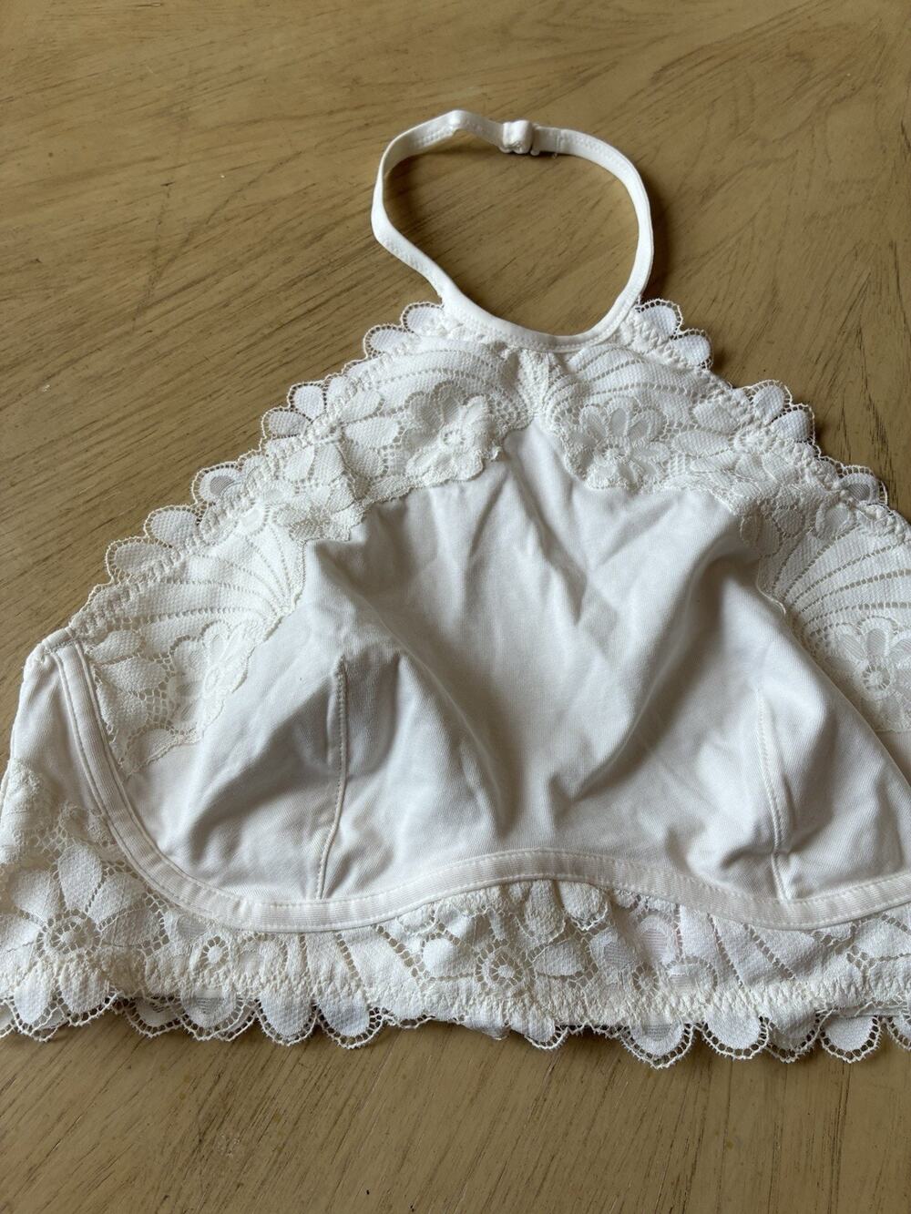 Colsie High Neck Boho Coquette Lace Bra Cotton Comfy Cream Crochet Halter New L